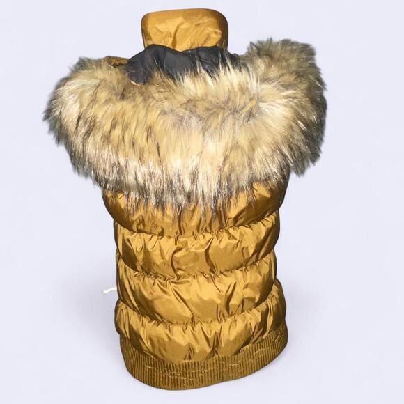 Merrell puffer vest gold with removable faux fur hood trim women's size small - Picture 2 of 8